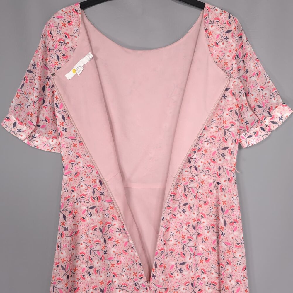 BODEN Jane Milkshake Pink Floral Dress Petite 4 Short Sleeve Knee Midi Women’s - Picture 6 of 11